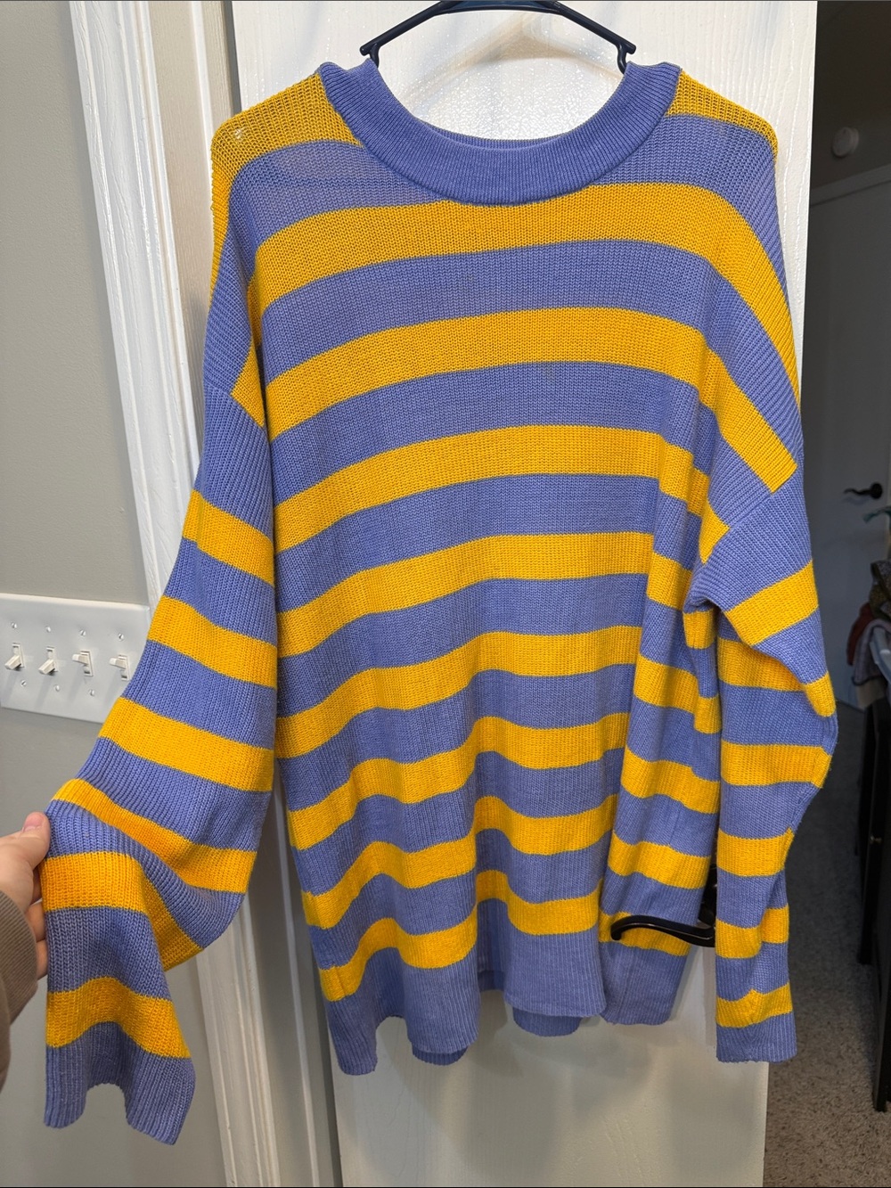 Striped Crewneck Sweater in Purple and Yellow